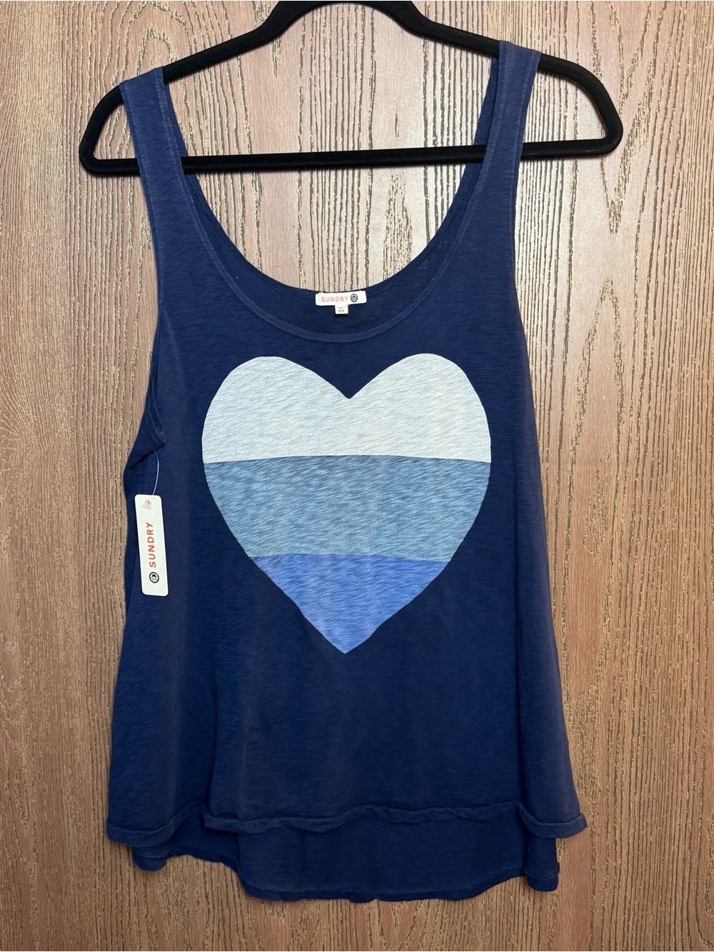 Sundry Navy Tank Top with Striped Heart Graphic
